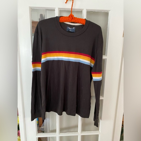 ModCloth 2 XL black w red orange yellow white blue stripes around chest and arms - Picture 1 of 4